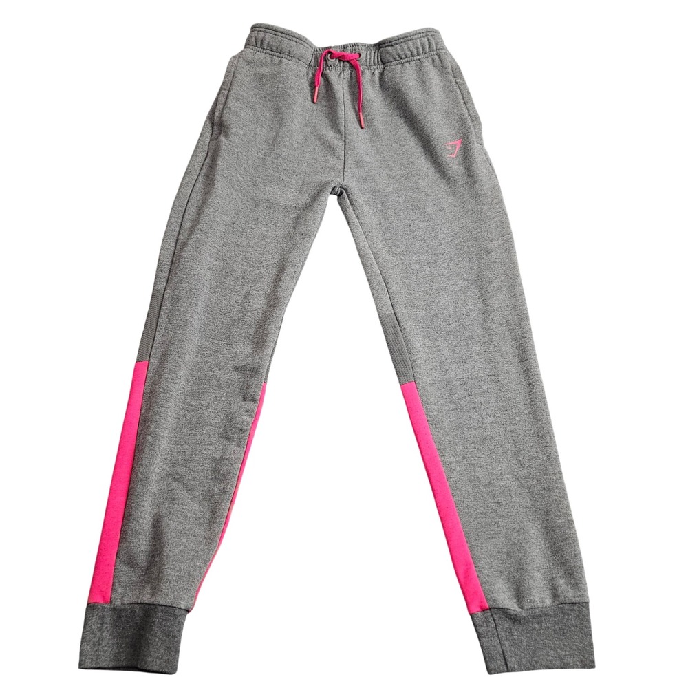 Gymshark Womens Joggers Medium Grey Pink Colorblock Sweatpants Athleisure Active